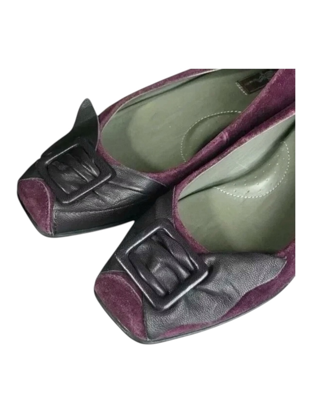 Born Crown Suede Leather Comfort Flats Wine Burgundy Bow Buckle Shoes Size 6.5 - Picture 4 of 7